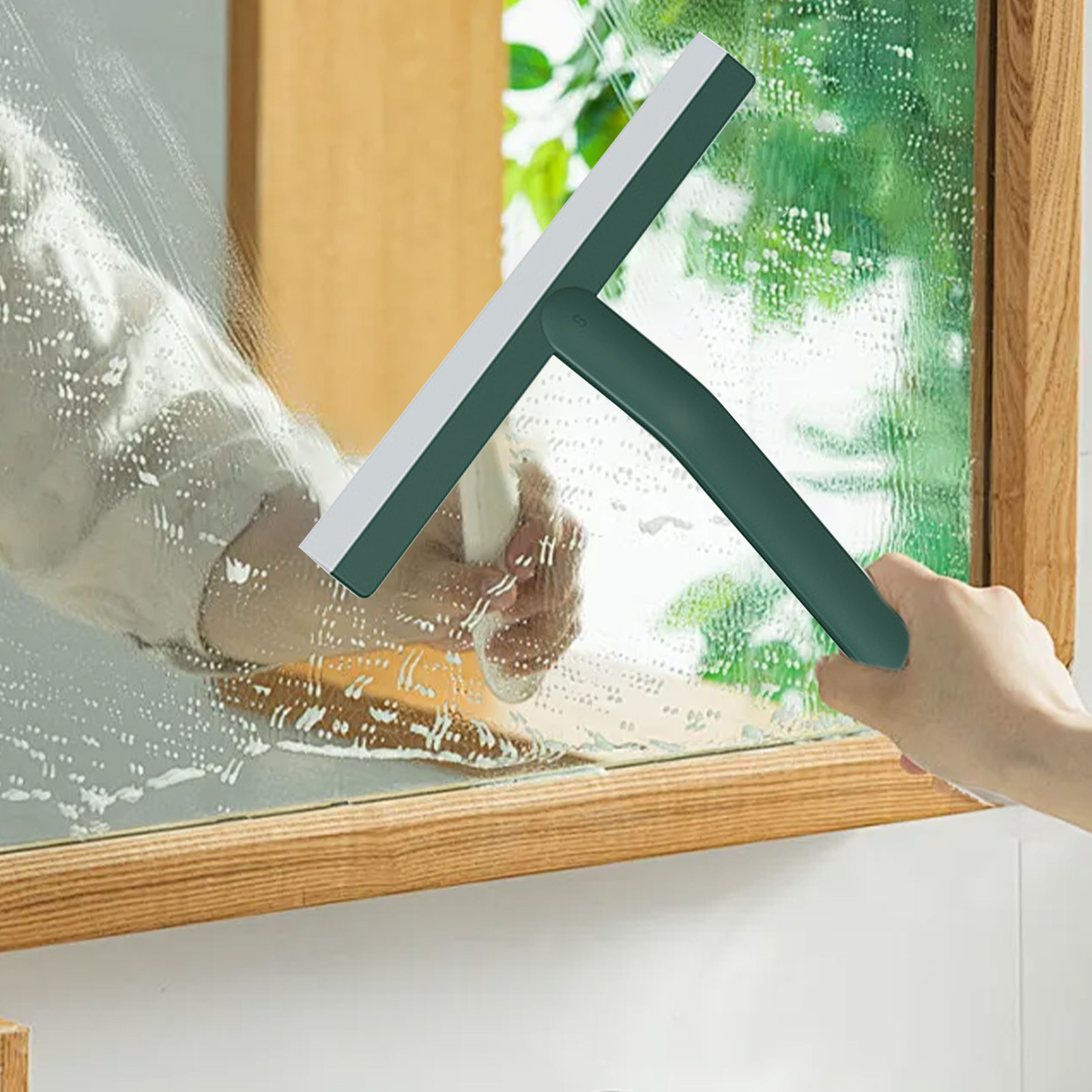 CheAAlet Multi-Purpose Silicone Shower Squeegee - Ergonomic Handle, Indoor/Outdoor Use for Glass Doors, Tiles, Mirrors, Windows, Car Windshields (Green, 25x25x2.5cm)